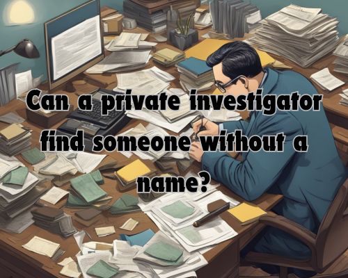 A private investigator follows a trail of clues, searching through a cluttered desk for documents and photographs that might lead to the elusive target